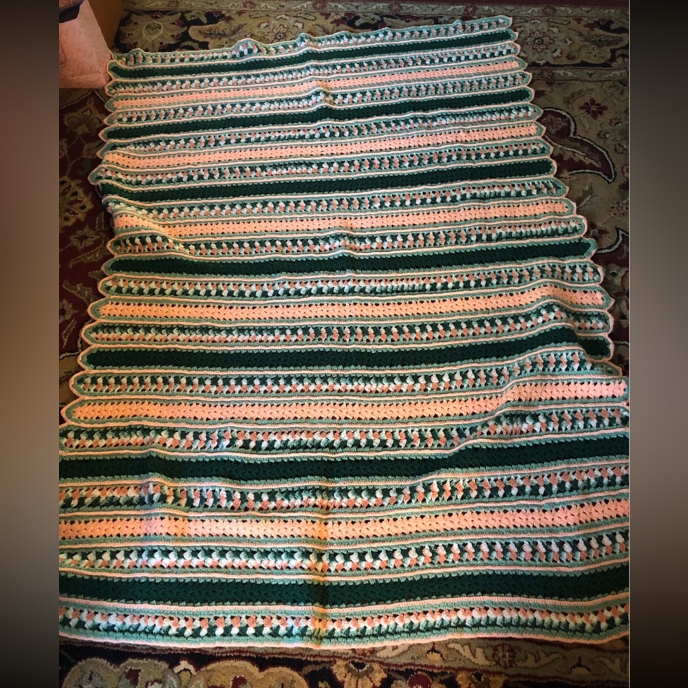 Multicolor Crochet Throw Blanket - Cozy Home Bedding green orange heavy